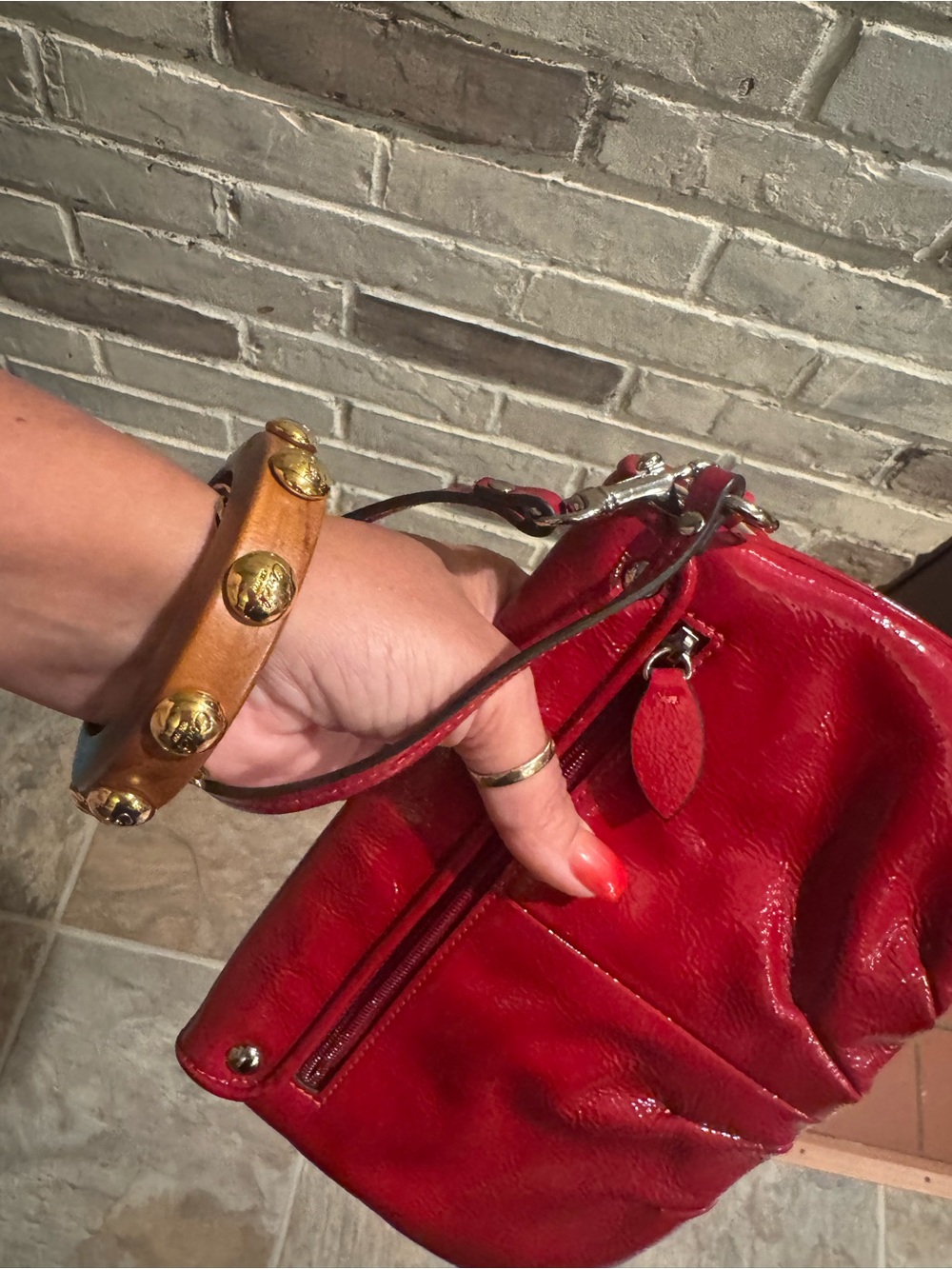 Coach Red Patent Leather XO Wristlet Clutch with Silver Tone Hardware Like NEW - Picture 2 of 10